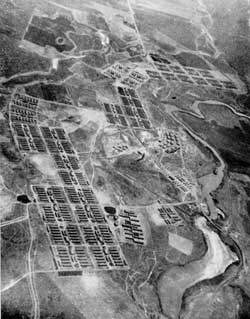 Oblique aerial view of the Minidoka Relocation Center