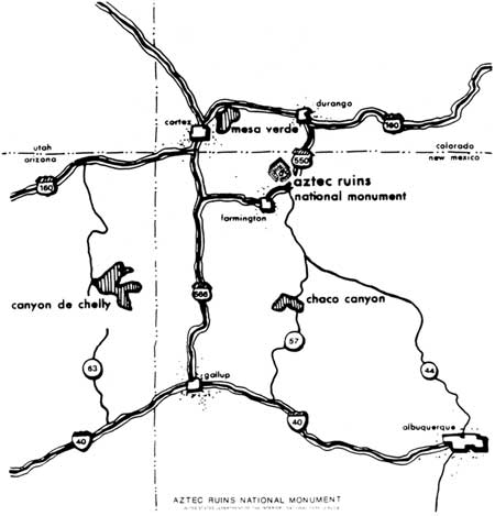 map of Aztec Ruins NM region