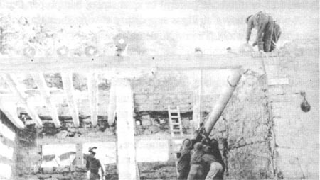 CCC enrollees hoisting the vigas