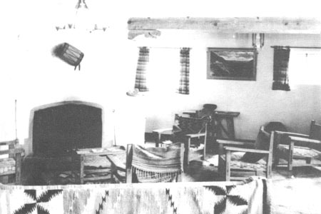Navajo blankets thrown over the couches in the lodge
lobby
