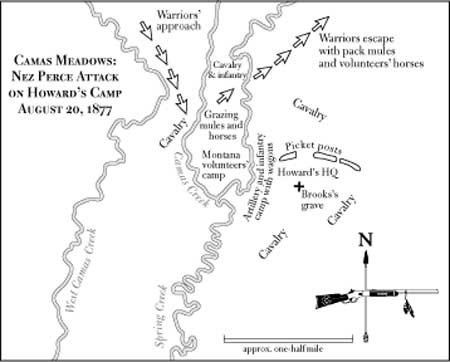 map of Camas Meadows attack: Howard's Camp