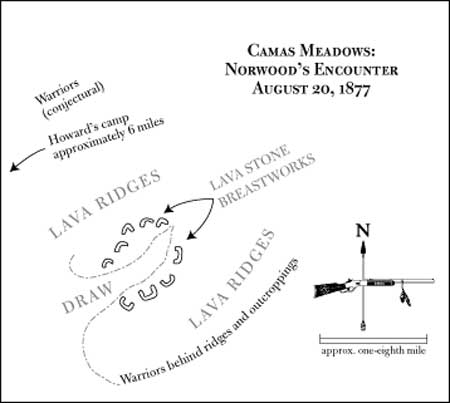 map of Camas Meadows attack: Norwood's encounter