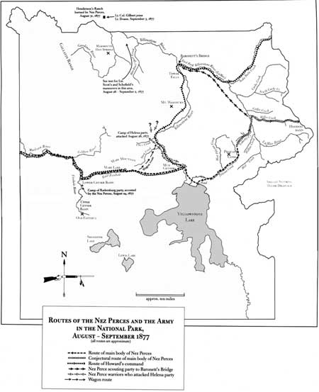map of Routes of Nez Perces and the Army