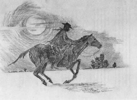 sketch of Pony Express rider