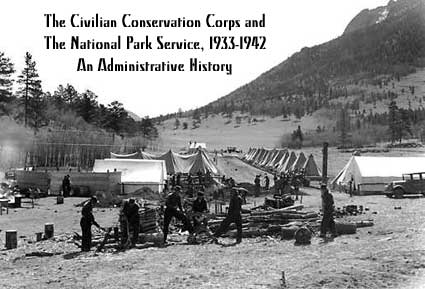 Photo of the CCC (Civilian Conservation Corps) Camp and the woodpile in Rocky Mountain National Park, May 26, 1933