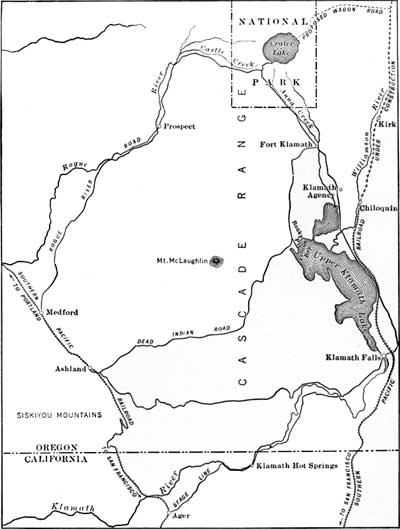 map showing routes to Crater Lake