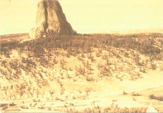 Wyoming Devils Tower National Monument approaching thunderstorm