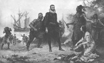 Henry Hudson meeting with Native Americans