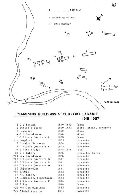 map of remaining buildings at Fort Laramie