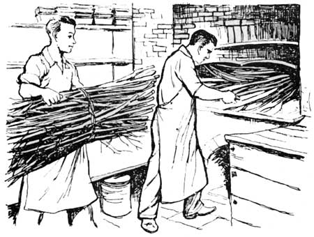 loading wood faggots into bake oven