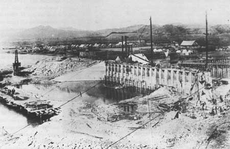 constructing dam