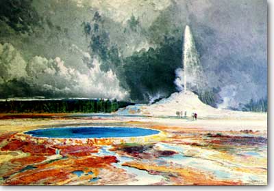 Moran watercolor of Castle Geyser