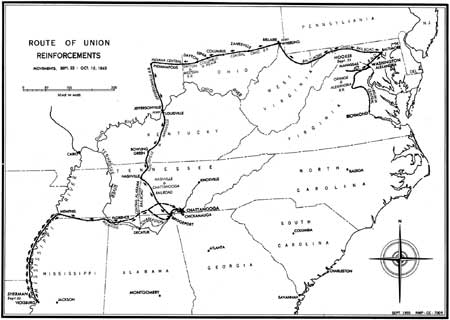 map of route of Union reinforcements