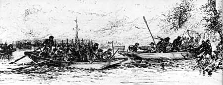 Hazen's men landing from pontoon boats
