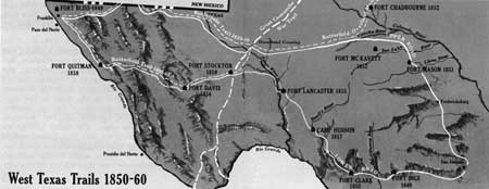 map of West Texas Trails, 1850-60