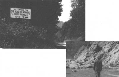 sign, rock slide