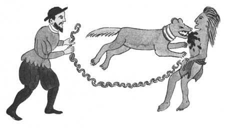 sketch of dog attacking Native