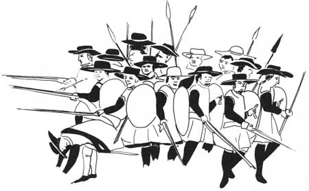sketch of Spanish soldiers