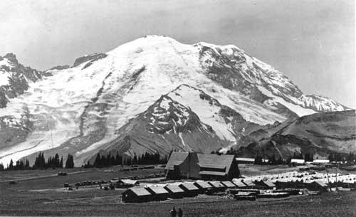 Sunrise Lodge and cabins under construction in 1930 or 1931