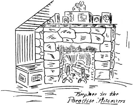 sketch of fireplace in the
Paradise Museum