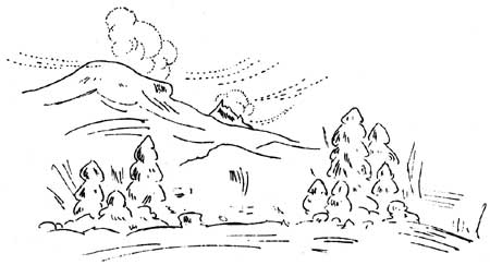 sketch of mountain and trees