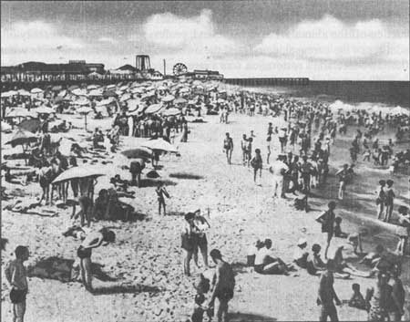 post card of beach-goers