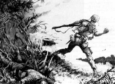 sketch of Marine throwing hand grenade