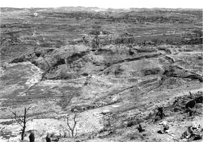 shell-pocked terrain of Okinawa