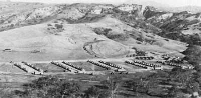 aerial photograph of tent camp