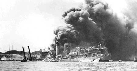 USS Shaw on fire