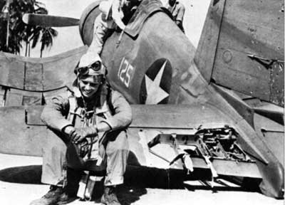 Lt Donald Balch with his F4U-1