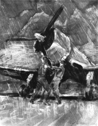 sketch of crewmen at Henderson Field