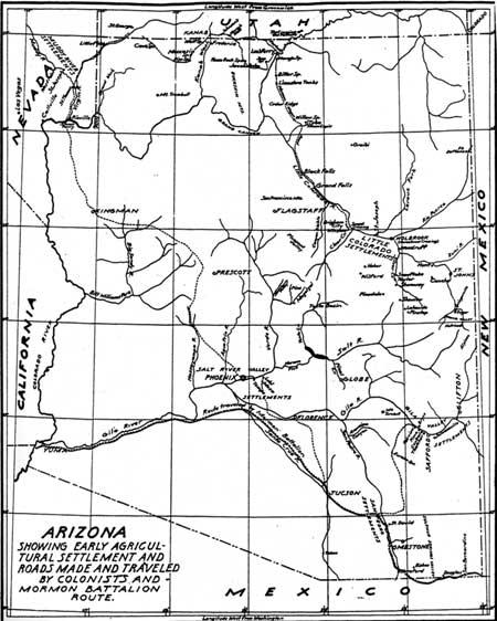 map showing early settlements and roads
