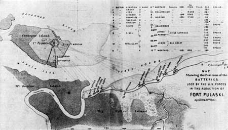 map of Federal batteries on Tybee Island