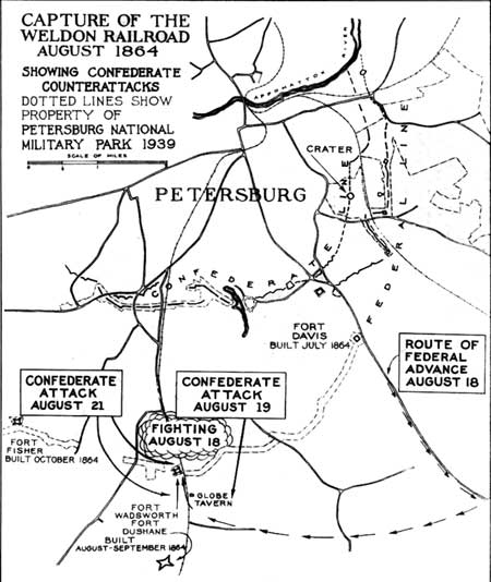 map of Capture of the Weldon Railroad