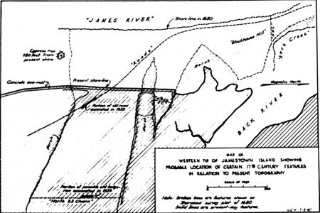 map of western tip of Jamestown Island