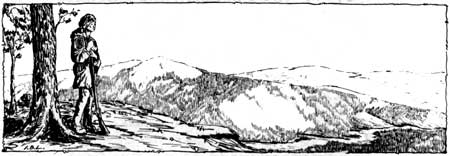 sketch of pioneer with mountain background