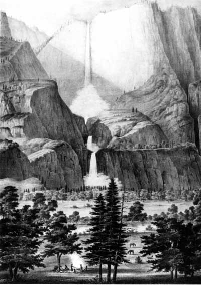 lithograph of Yo Hamite Falls