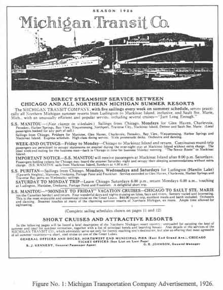 Michigan Transit Company Advertisement, 1926.