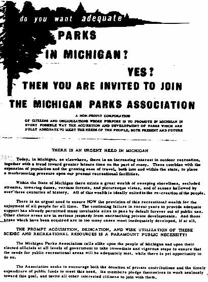 Michigan Parks Association Flyer, 1961.