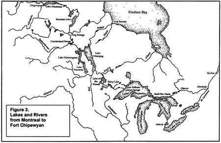 map of Lakes and Rivers from Montreal to Fort Chipewyan