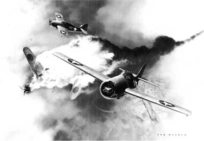 painting of aerial combat