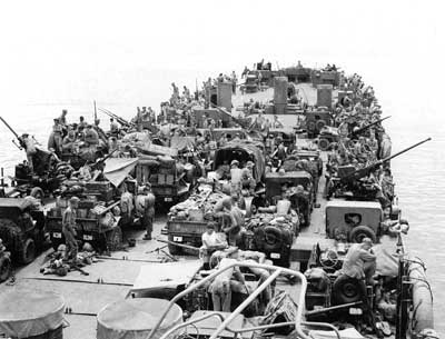 12th Defense Battalion on the deck of an LST