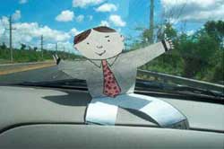 Flat Stanley riding in car