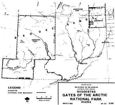map of proposed Gates of the Arctic NP, 1969