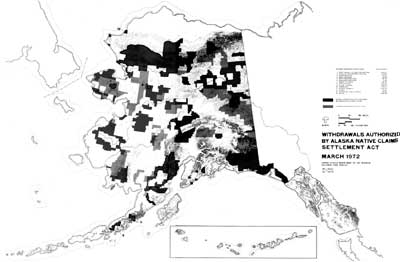 map of ANCSA withdrawls in Alaska, 1972