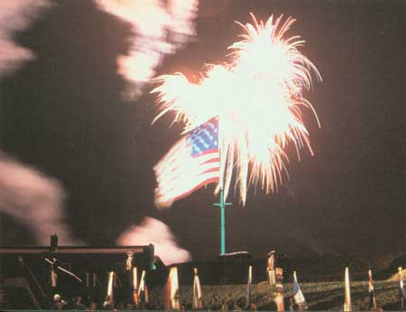 U.S. flag with fireworks