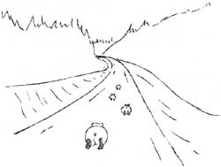 sketch of grizzlies running on road