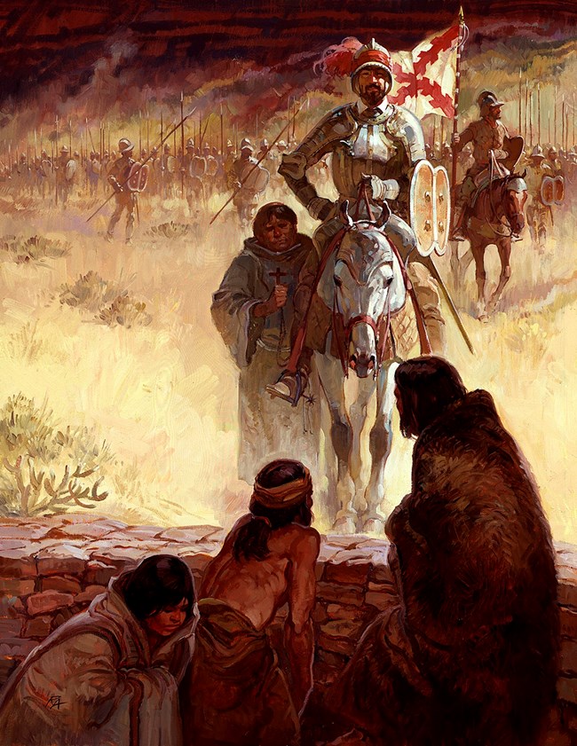 A painting of Spanish soldiers marching