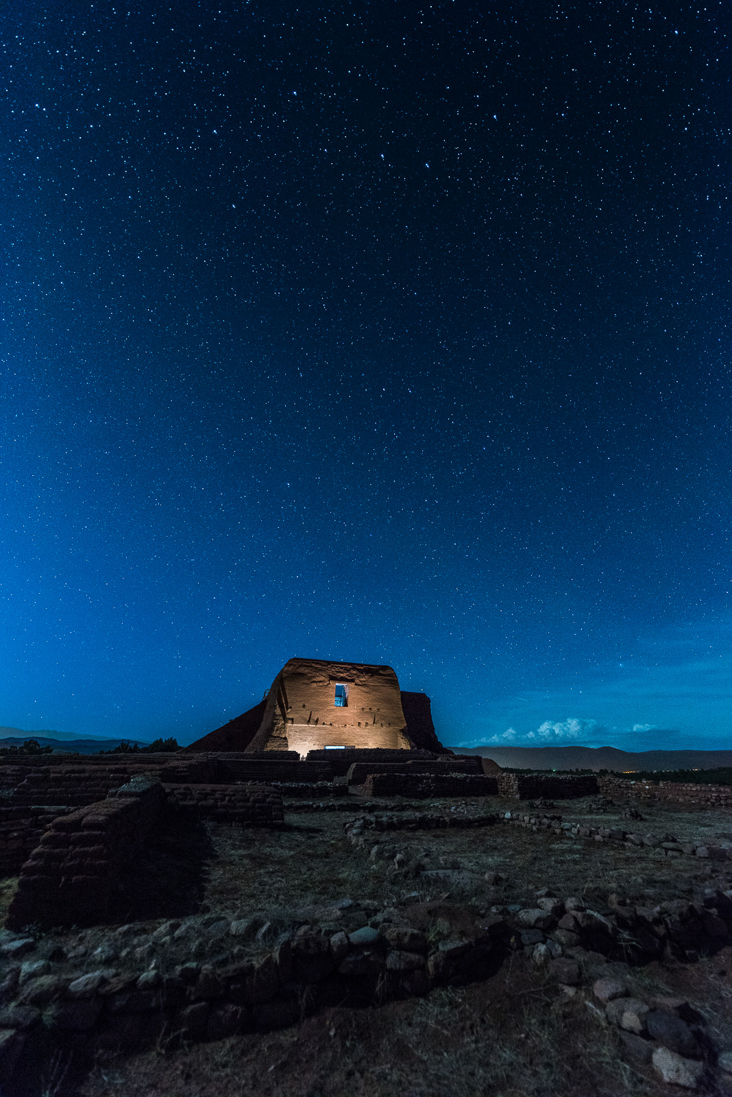 Starry Night Skies over Pecos A building with stars surrounding it.